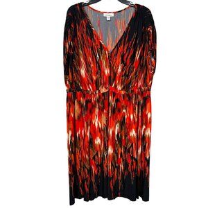 Dressbarn Dress Womens 20 Orange Red Print Liquid Knit Elastic Waist Shift